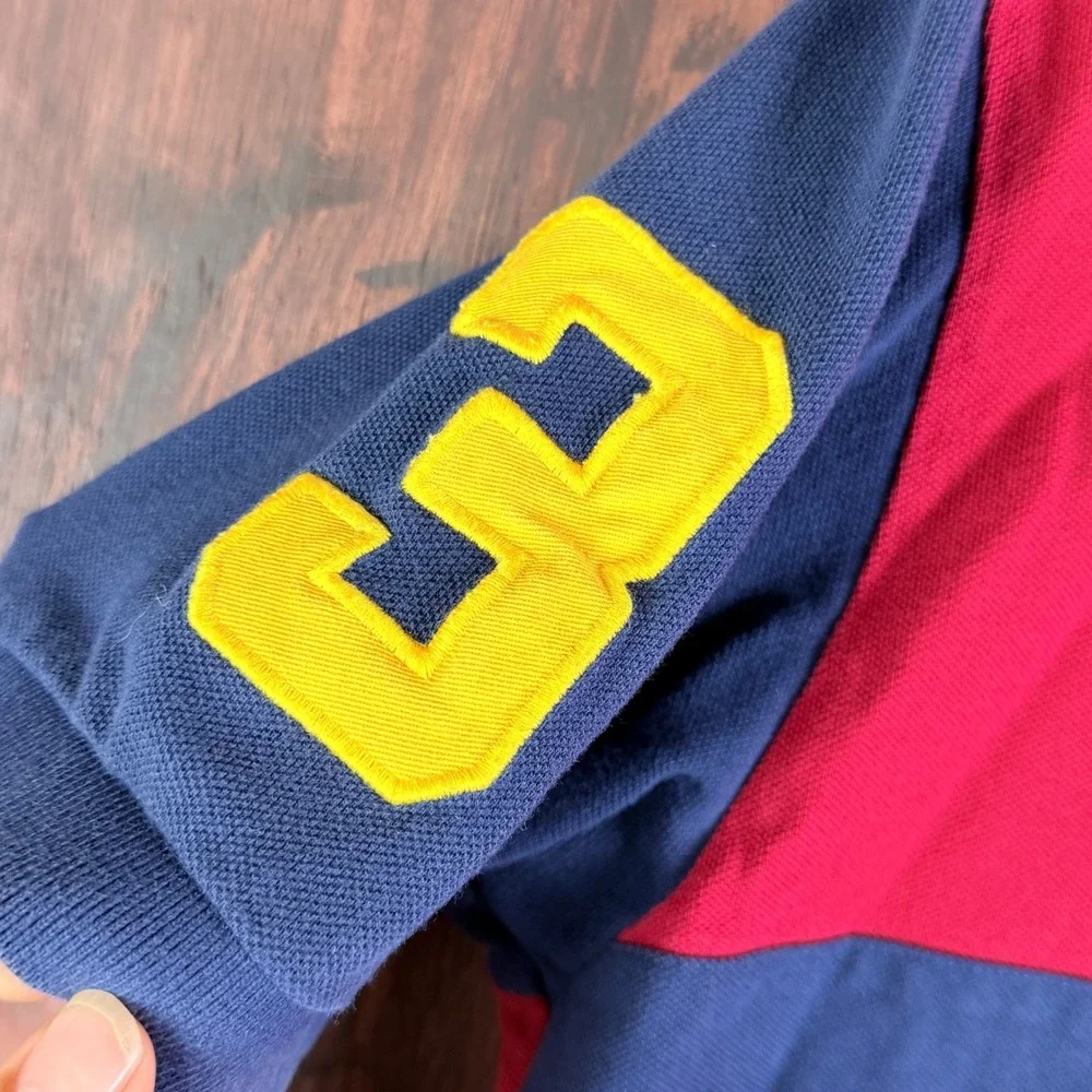 Polo Ralph Lauren Colorblock RLPC Crest Polo Shirt 3 Patch Mens Large Red‎ Navy